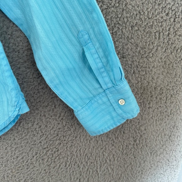 Talbots Button Front Top Women Size 16 Blue Cotton Roll Tab Sleeve Career Casual - Picture 7 of 11